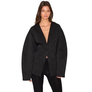 PRETTYLITTLETHING Black Cocoon Sleeve Cinched Waist Fitted Blazer NWT $121